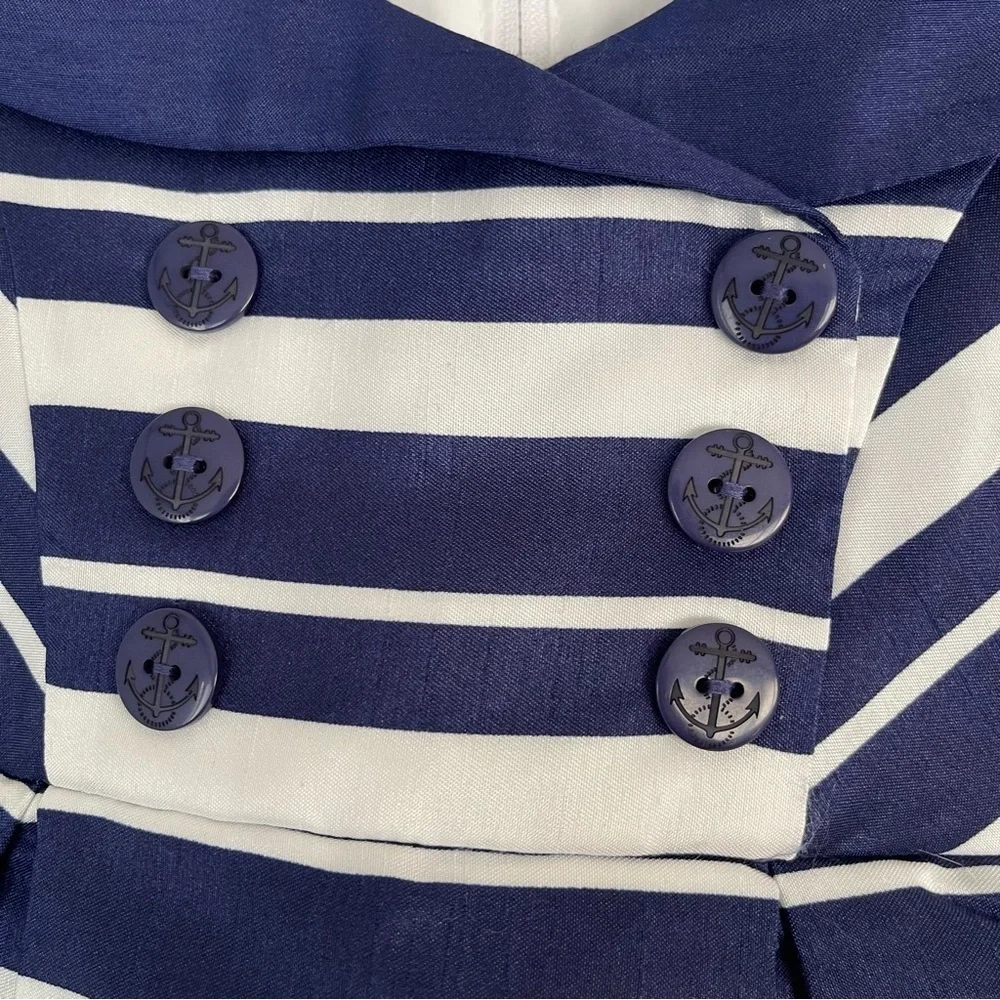 Tahari Nautical Stripe Double Breasted Yoke Dress Size 2T Navy & White